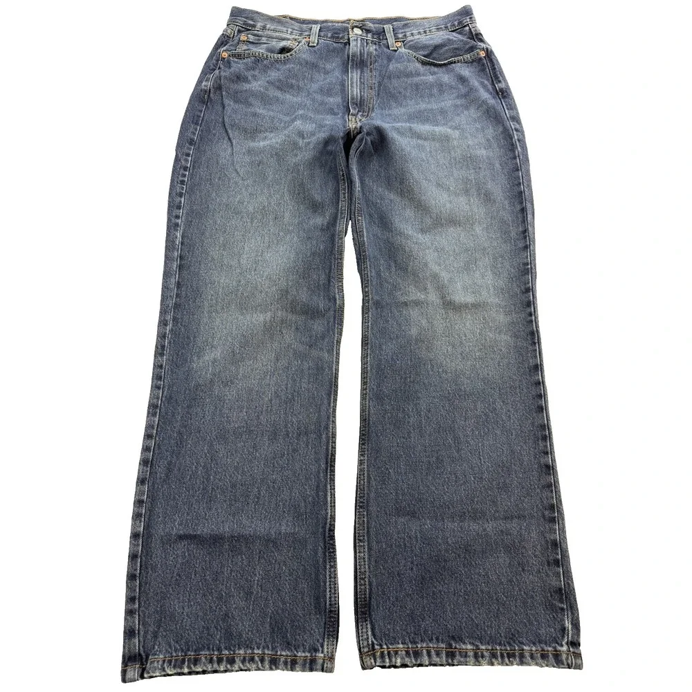 Levis 565 Jeans Mens 36x32 Blue Loose Straight Whisker Distress Fade Denim